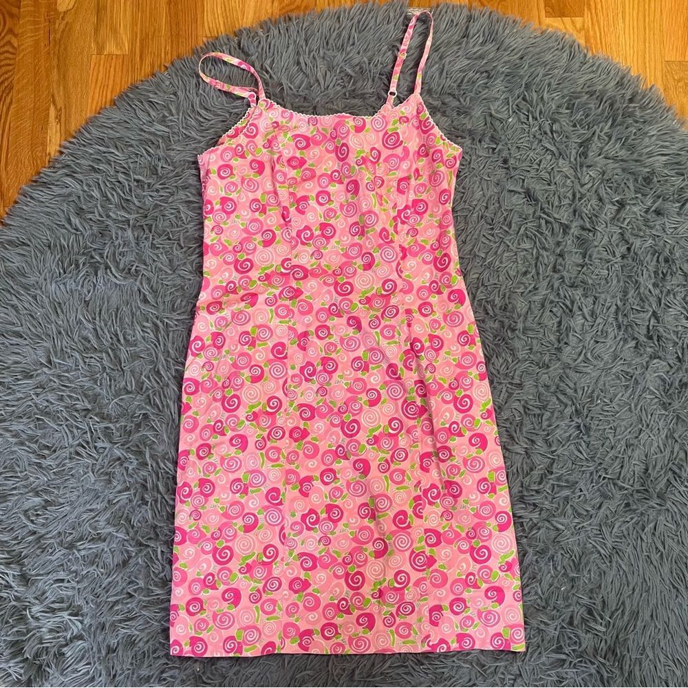 Lilly Pulitzer 90s Y2K White Label Pink Escargot Snail Sheath Dress Size 6